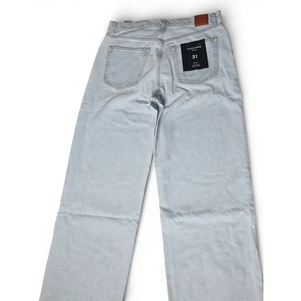 New with Tags ANINE BING Manon Jeans 31 Light Wash High Rise Wide Leg Button